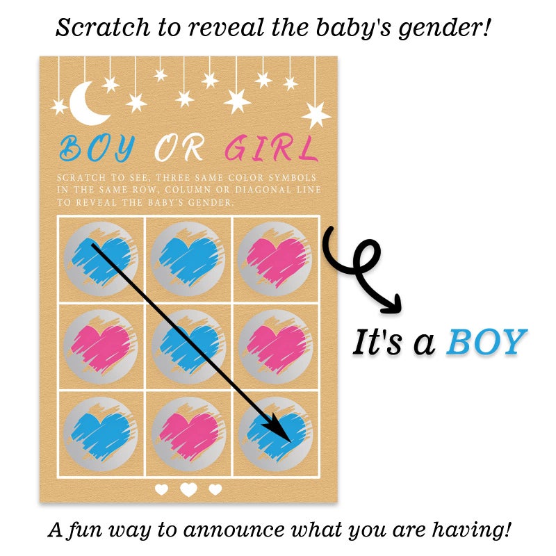 Senfaro Its a Boy Tic Tac Toe Board Gender Reveal Scratch Off Scratcher Lottery Tickets Cards Double Sided Gender Announcement Cards Family Friends Baby Shower Game 25 Pack - Image 5